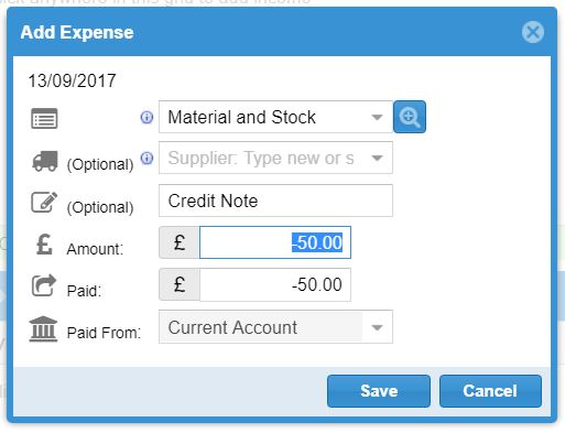 use minus figure to add Credit Note in Expenses on DE