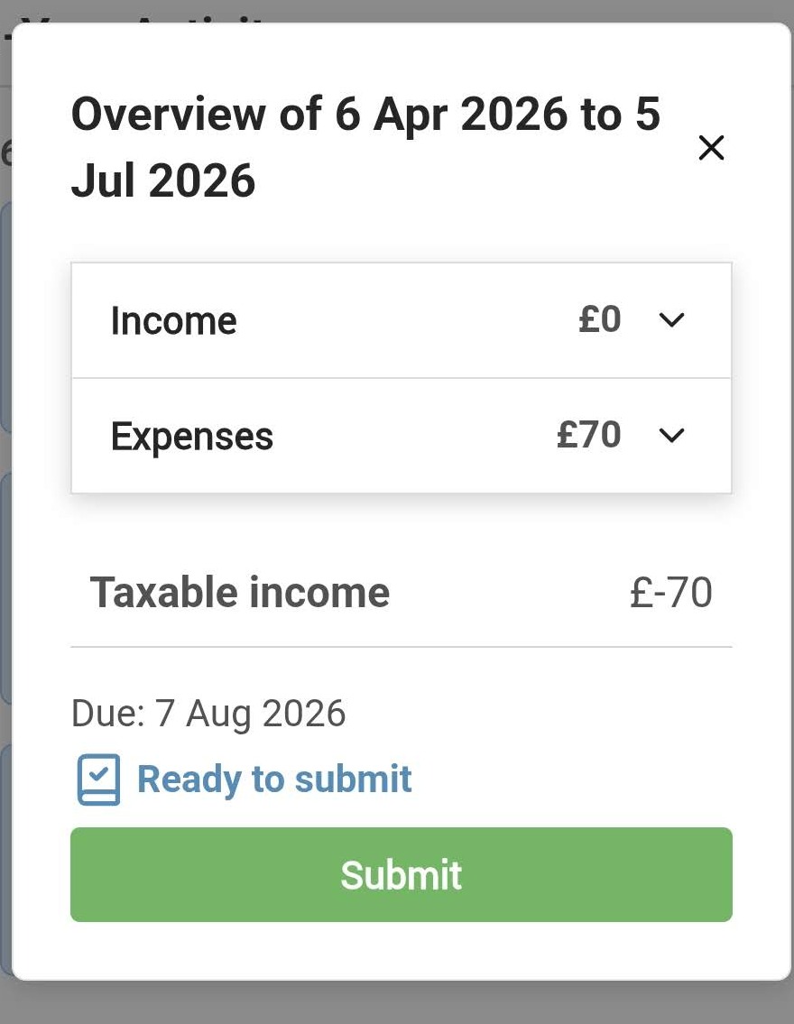 CalCal tax return screen showing income, expenses and submit status