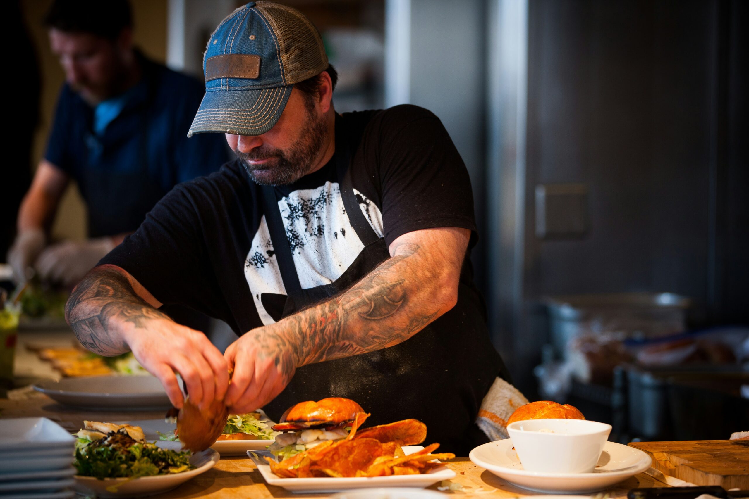 Small business owner serving customers