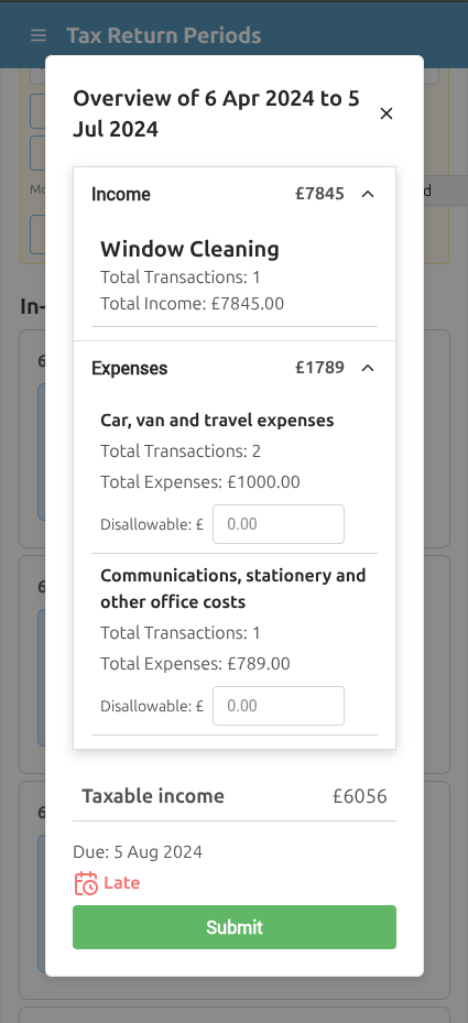 CalCal MTD Income Tax calendar screen showing an HMRC obligation ready to review