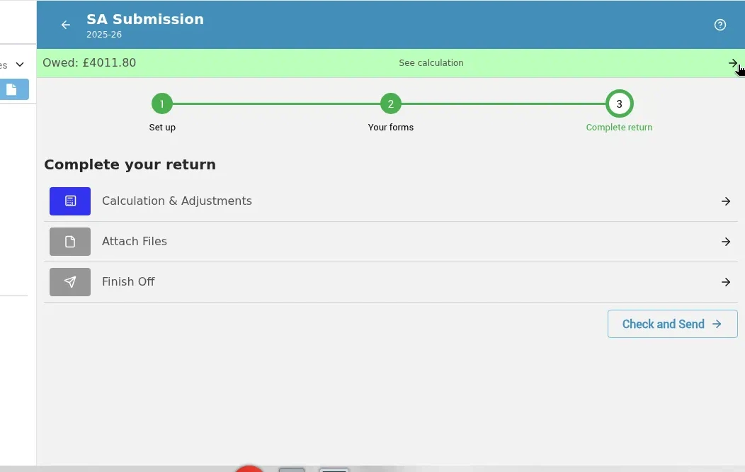 CalCal Self Assessment submission 2025-26 — Complete your return, owed £4,011.80